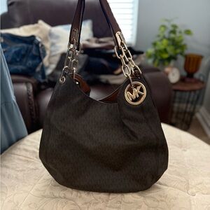 Michael Kors Dark Brown Shoulder Bag with Gold Accents